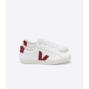 White/Red Women's Veja ESPLAR LEATHER Sneakers | AU 620JPQ